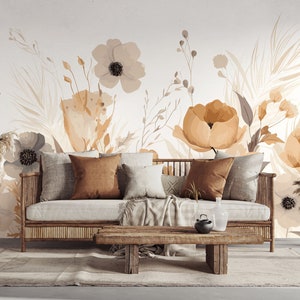 Watercolor floral wallpaper | Wall Decor | Home Renovation | Wall Art | Peel and Stick Or Non Self-Adhesive Vinyl Wallpaper