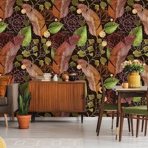 Wallpaper with banana leaf and jungle plant | Wall Decor | Home Renovation | Wall Art | Peel and Stick Or Non Self-Adhesive Vinyl Wallpaper