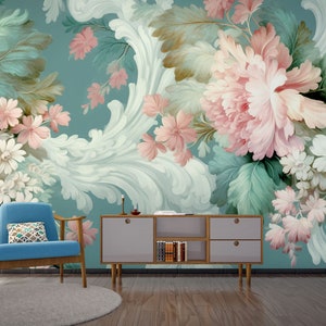 Vintage Blumen Tapete, pastell floral Wanddekoration Haus-Renovierung Wandkunst Schälen und kleben oder nicht selbstklebende Vinyltapete Bild 3