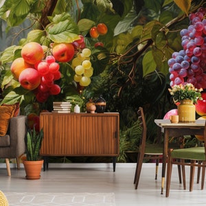 Fruit garden wallpaper with green leaf | Wall Decor | Home Renovation | Wall Art | Peel and Stick Or Non Self-Adhesive Vinyl Wallpaper