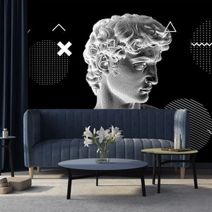 Moderne schwarz-weiße 3D-Tapete | Wanddekoration | Haus-Renovierung | Wandkunst | Schälen und kleben oder nicht selbstklebende Vinyltapete