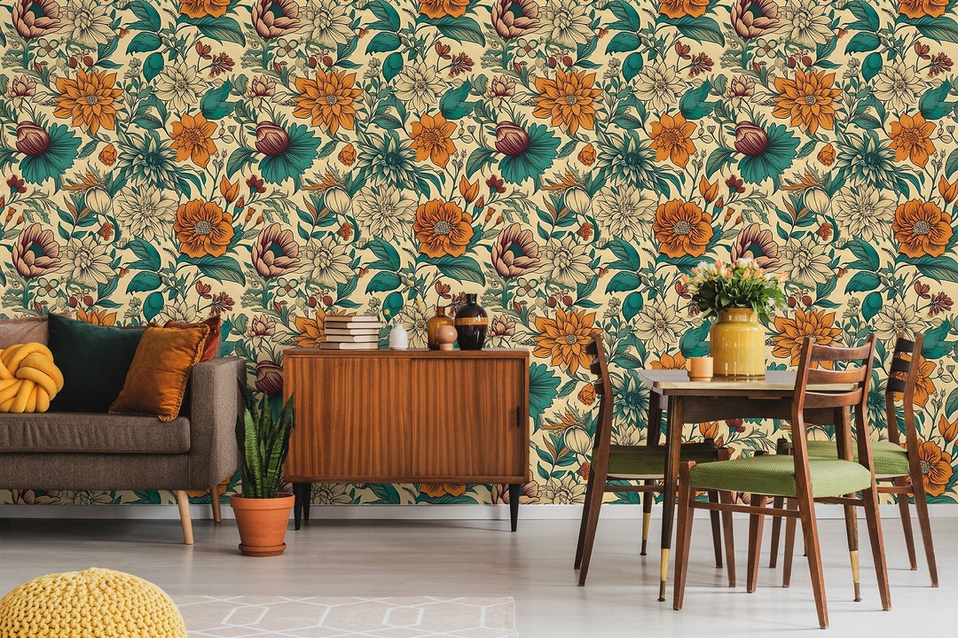 Floral Wallpaper With Leaf | Wall Decor | Home Renovation | Wall Art ...