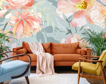 Abstrakte florale Tapete, Wandbild | Wanddekoration | Haus-Renovierung | Wandkunst | Schälen und kleben oder nicht selbstklebende Vinyltapete