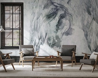 Horse animal wallpaper, wall mural | Wall Decor | Home Renovation | Wall Art | Peel and Stick Or Non Self-Adhesive Vinyl Wallpaper