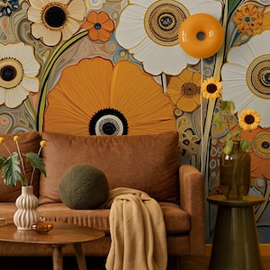 Retro Mohn Blume abstrakte Tapete Blumenwanddekor Haus-Renovierung Wandkunst Schälen und kleben oder nicht selbstklebende Vinyltapete Bild 2