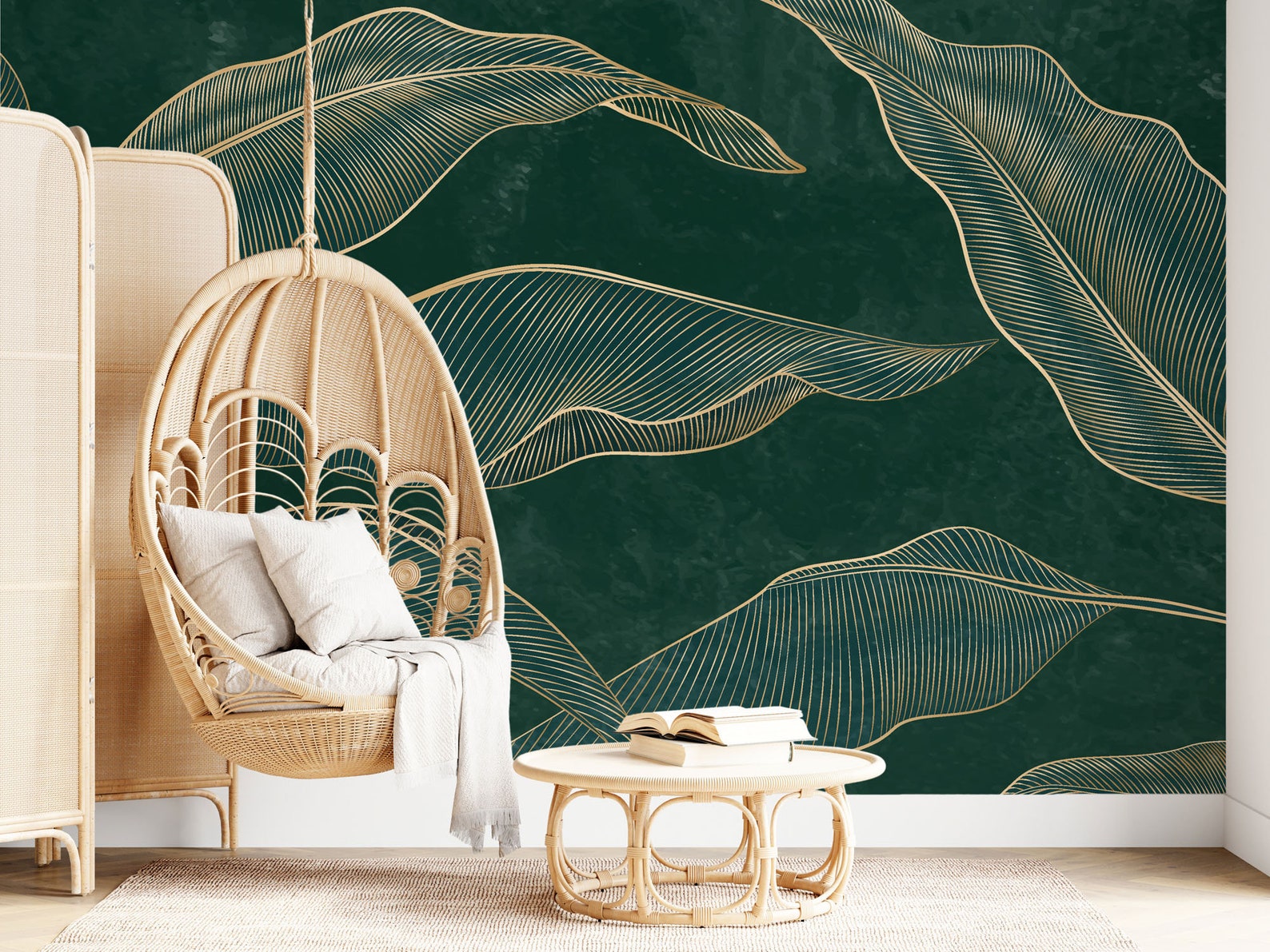 Dark Green Leaf Wallpaper | Wall Decor | Home Renovation | Wall Art ...