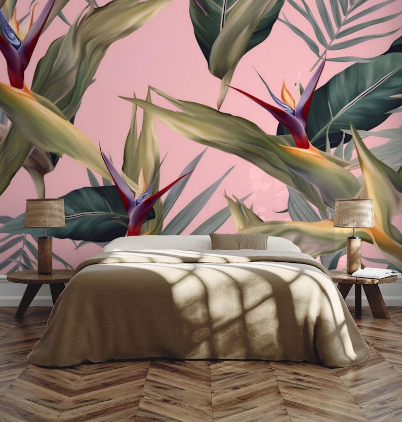 Buy Tropical Pink Jungle Wallpaper, Flower Leaf Wall Decor Home