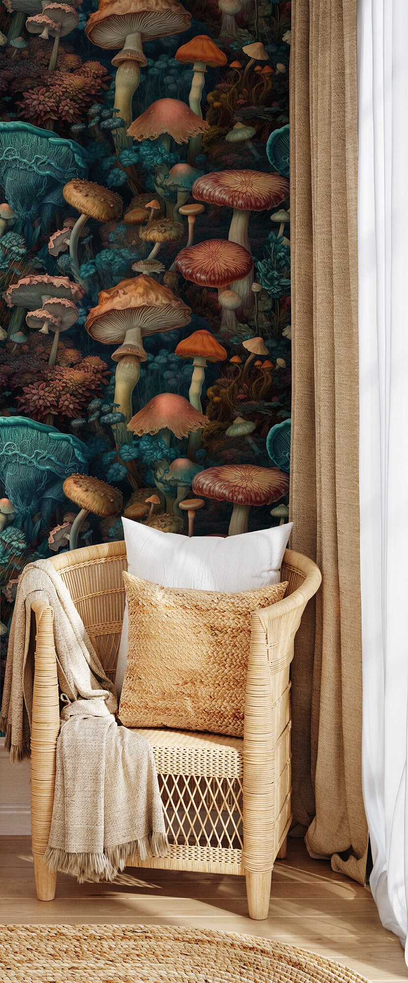 Vintage Mushroom Pattern Wallpaper | Wall Decor | Home Renovation ...