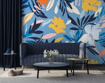 Abstract floral wallpaper | Wall Decor | Home Renovation | Wall Art | Peel and Stick Or Non Self-Adhesive Vinyl Wallpaper