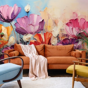 Acryl Blumen bunte abstrakte Tapete | Wanddekoration | Haus-Renovierung | Wandkunst | Schälen und kleben oder nicht selbstklebende Vinyltapete