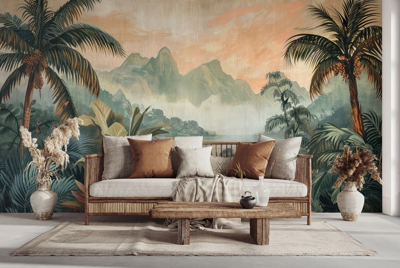 Buy Retro Tropical Landscape Wallpaper Wall Decor Home Renovation Wall