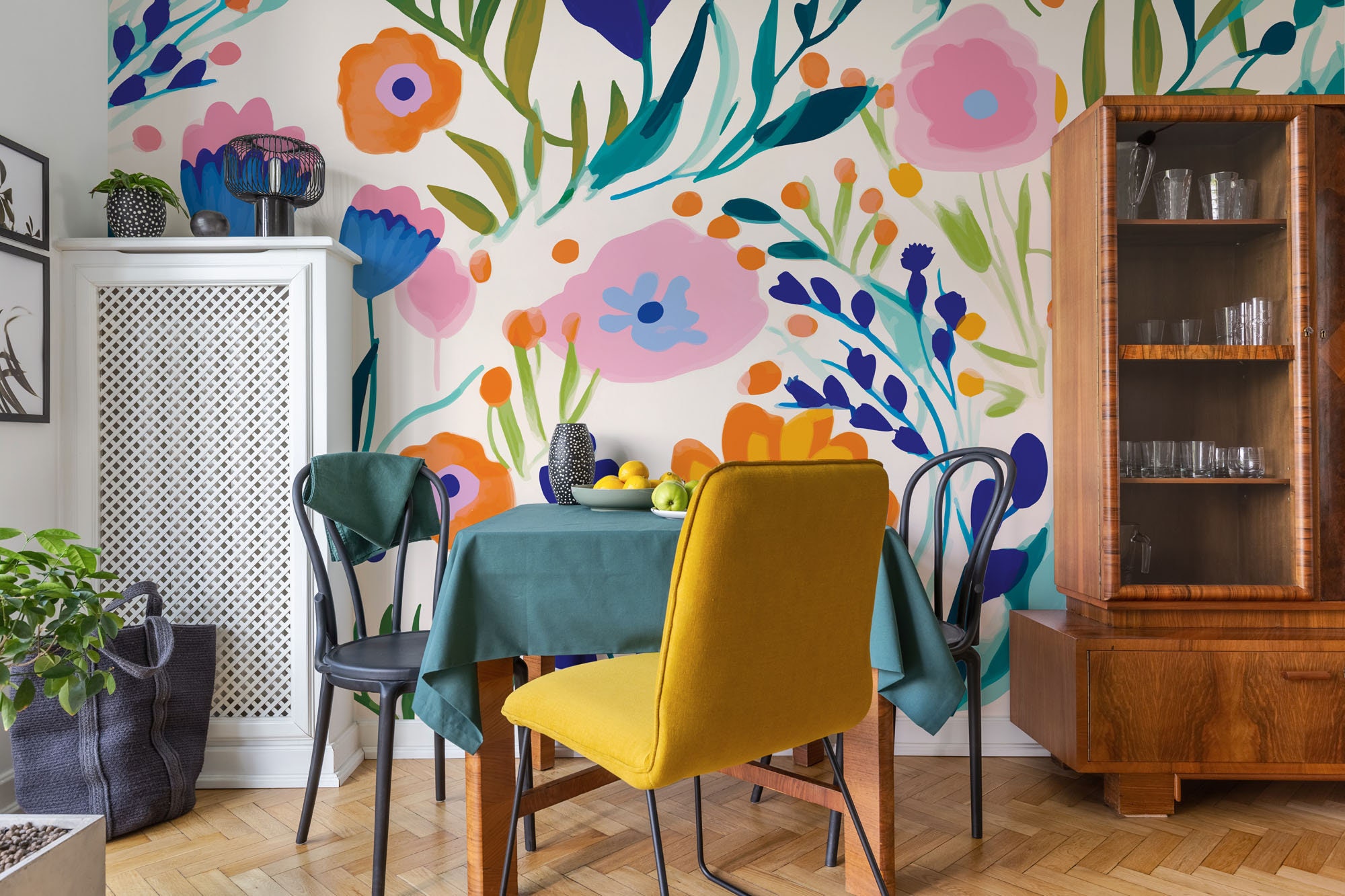 Colorful abstract floral wallpaper | Wall Decor | Home Renovation | Wall Art | Peel and Stick Or Non Self-Adhesive Vinyl Wallpaper