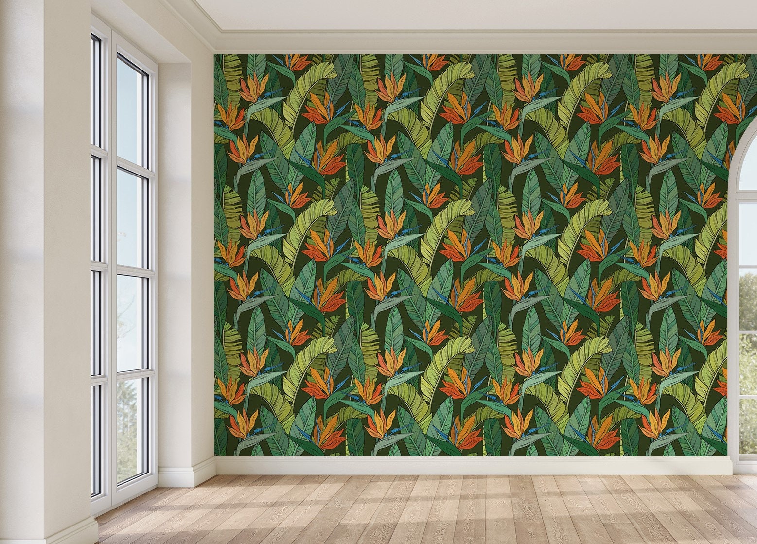 Tropical Wallpaper With Bird of Paradise Flower | Floral Wall Decor ...
