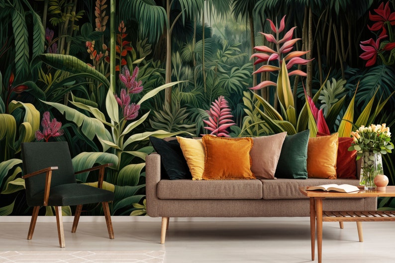 Tropischer Wald Wandbild Wanddekoration Haus-Renovierung Wandkunst Schälen und kleben oder nicht selbstklebende Vinyltapete Bild 3