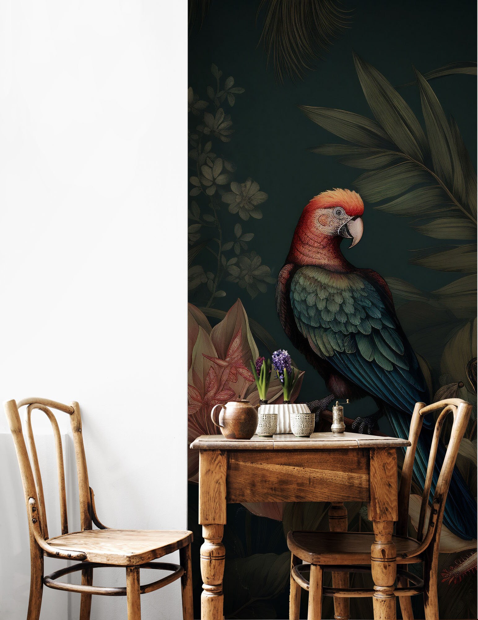Bird Wallpaper, Dark Leaf Art | Wall Decor | Home Renovation | Wall Art |  Peel and Stick or Non Self-adhesive Vinyl Wallpaper - Etsy, image size:1544x2000