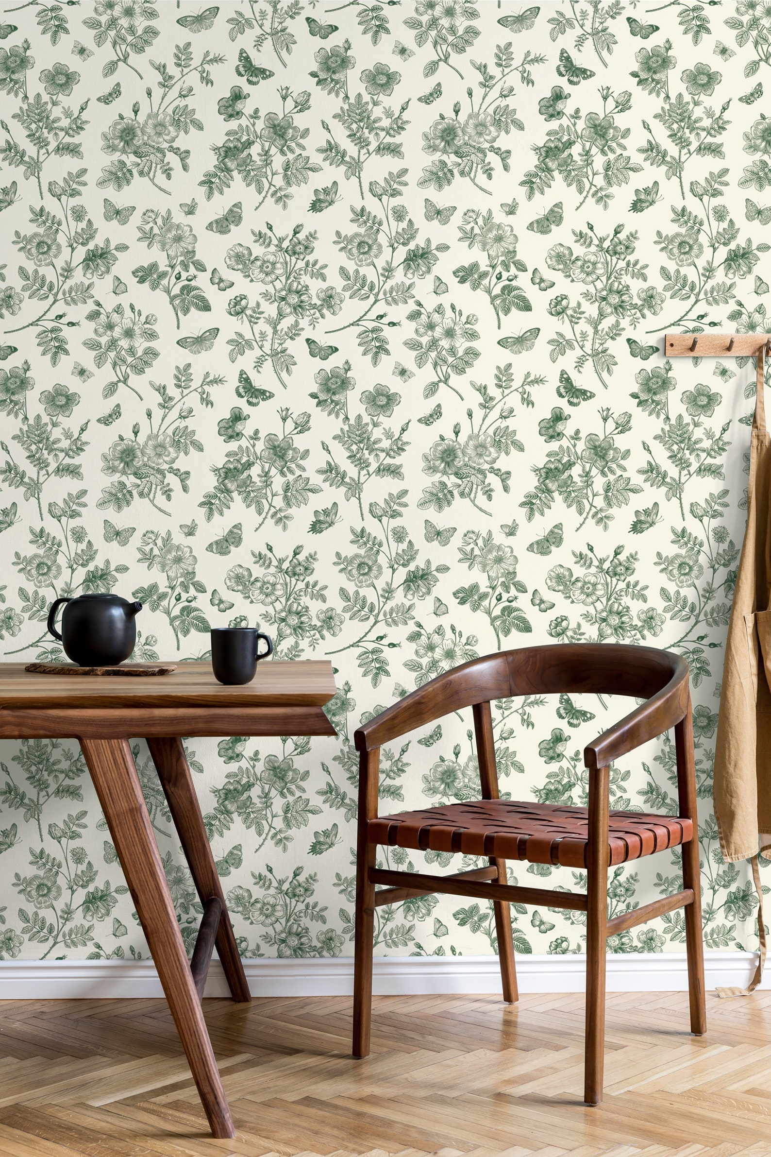 Butterfly & Flower Green Pattern Wallpaper | Wall Decor | Home ...
