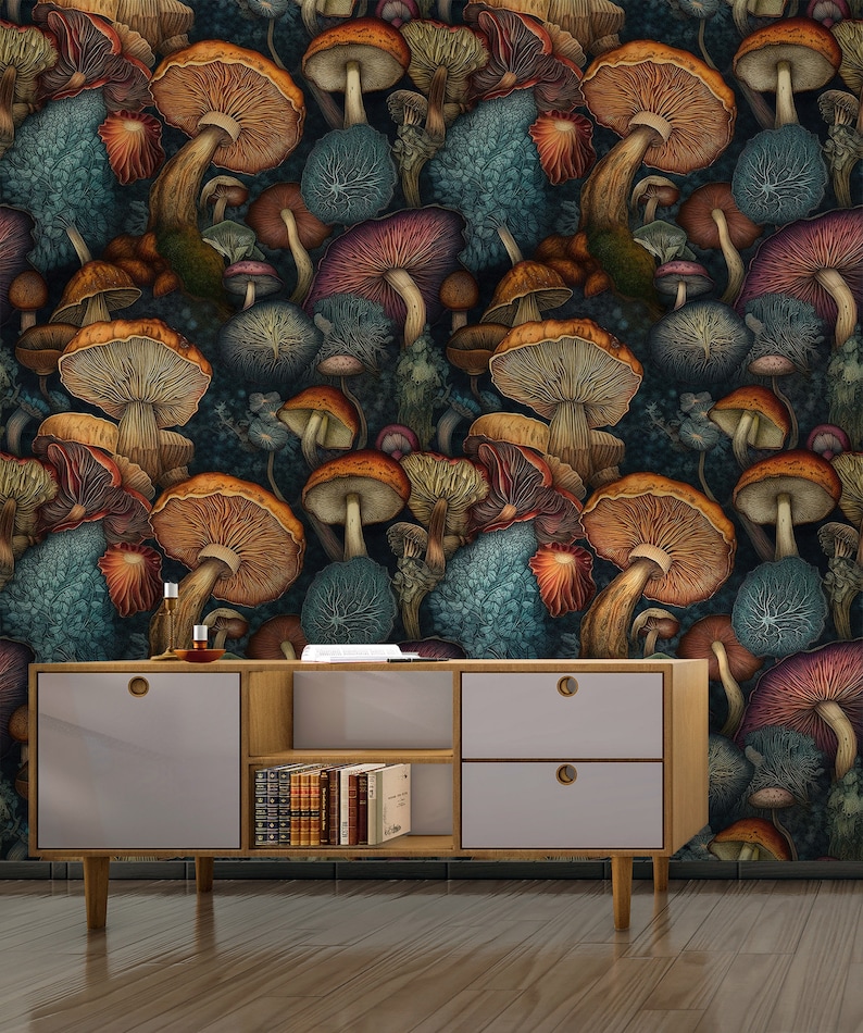 Dark Vintage Mushroom Wallpaper | Wall Decor | Home Renovation | Wall ...