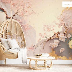 Abstrakte Sakura Tapete | Wanddekoration | Haus-Renovierung | Wandkunst | Schälen und kleben oder nicht selbstklebende Vinyltapete