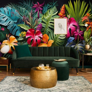 Exotic tropical wallpaper, jungle landscape | Wall Decor | Home Renovation | Wall Art | Peel and Stick Or Non Self-Adhesive Vinyl Wallpaper