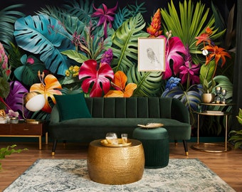 Exotic tropical wallpaper, jungle landscape | Wall Decor | Home Renovation | Wall Art | Peel and Stick Or Non Self-Adhesive Vinyl Wallpaper