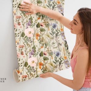Beige botanisches Vintage Blumenwandbild Wanddekoration Haus-Renovierung Wandkunst Schälen und kleben oder nicht selbstklebende Vinyltapete Bild 6