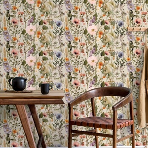 Beige botanisches Vintage Blumenwandbild Wanddekoration Haus-Renovierung Wandkunst Schälen und kleben oder nicht selbstklebende Vinyltapete Bild 3