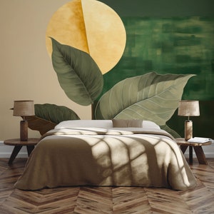 Abstract leaves wall mural Wall Decor Home Renovation Wall Art Peel and Stick Or Non Self-Adhesive Vinyl Wallpaper image 2