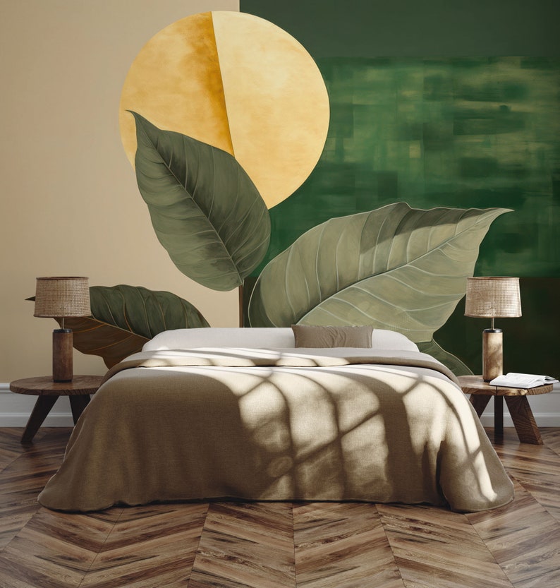 Abstract leaves wall mural Wall Decor Home Renovation Wall Art Peel and Stick Or Non Self-Adhesive Vinyl Wallpaper image 2