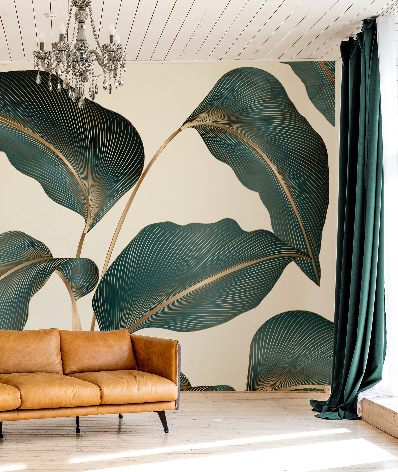 Tropical Leaves Wallpaper Botanical Patter Tropical Wall Decor | Home ...