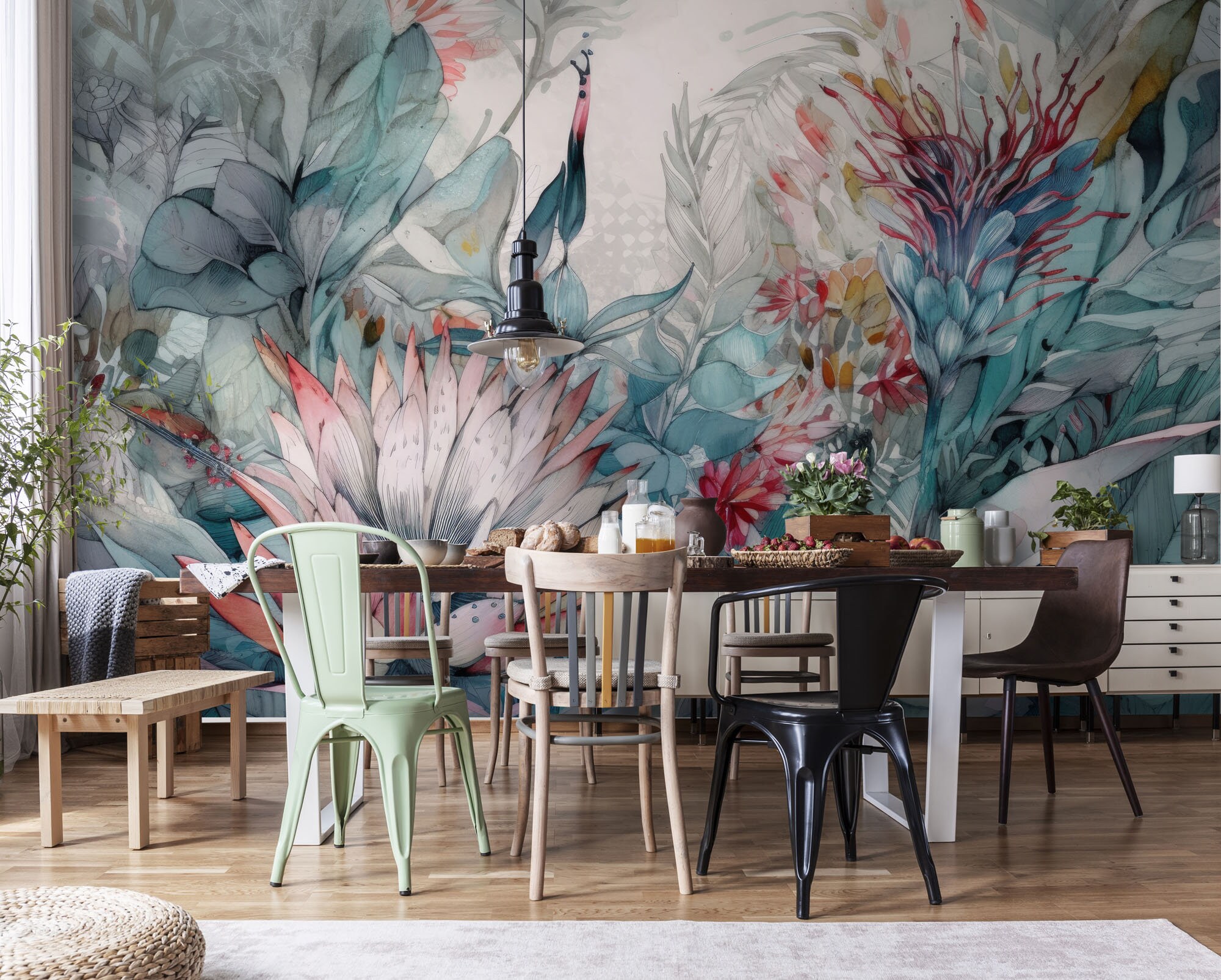 Vintage Wallpaper, Tropical Botanical Flower | Wall Decor | Home ...