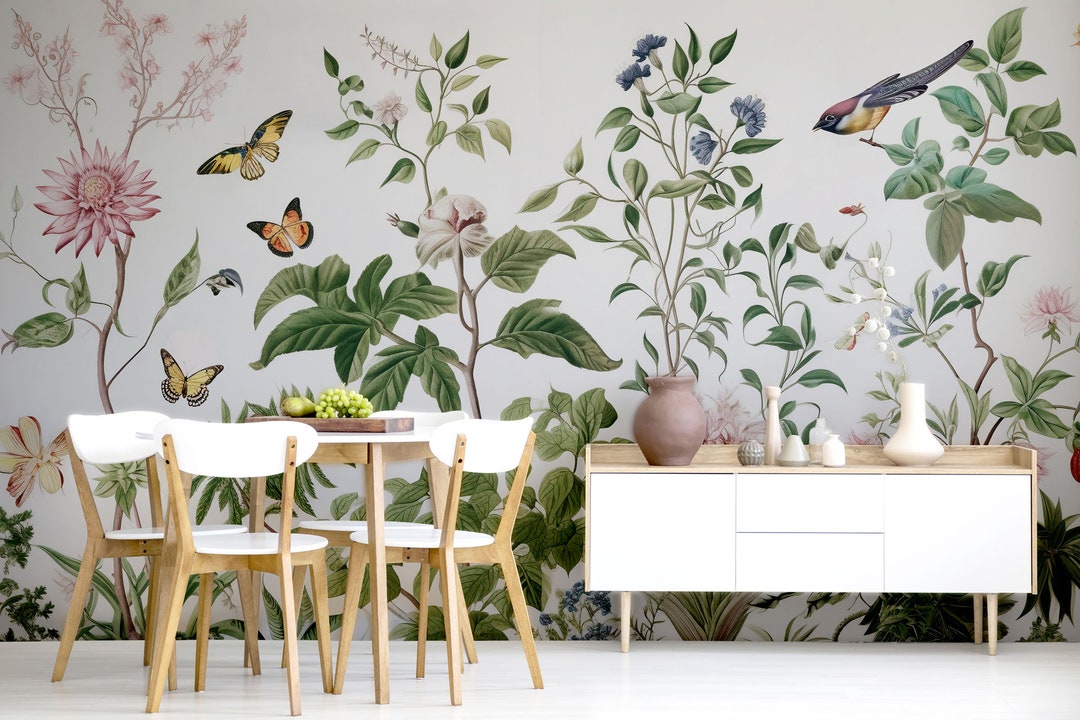 Buy Floral and Leaf Wallpaper With Butterfly | Wall Decor | Home ...