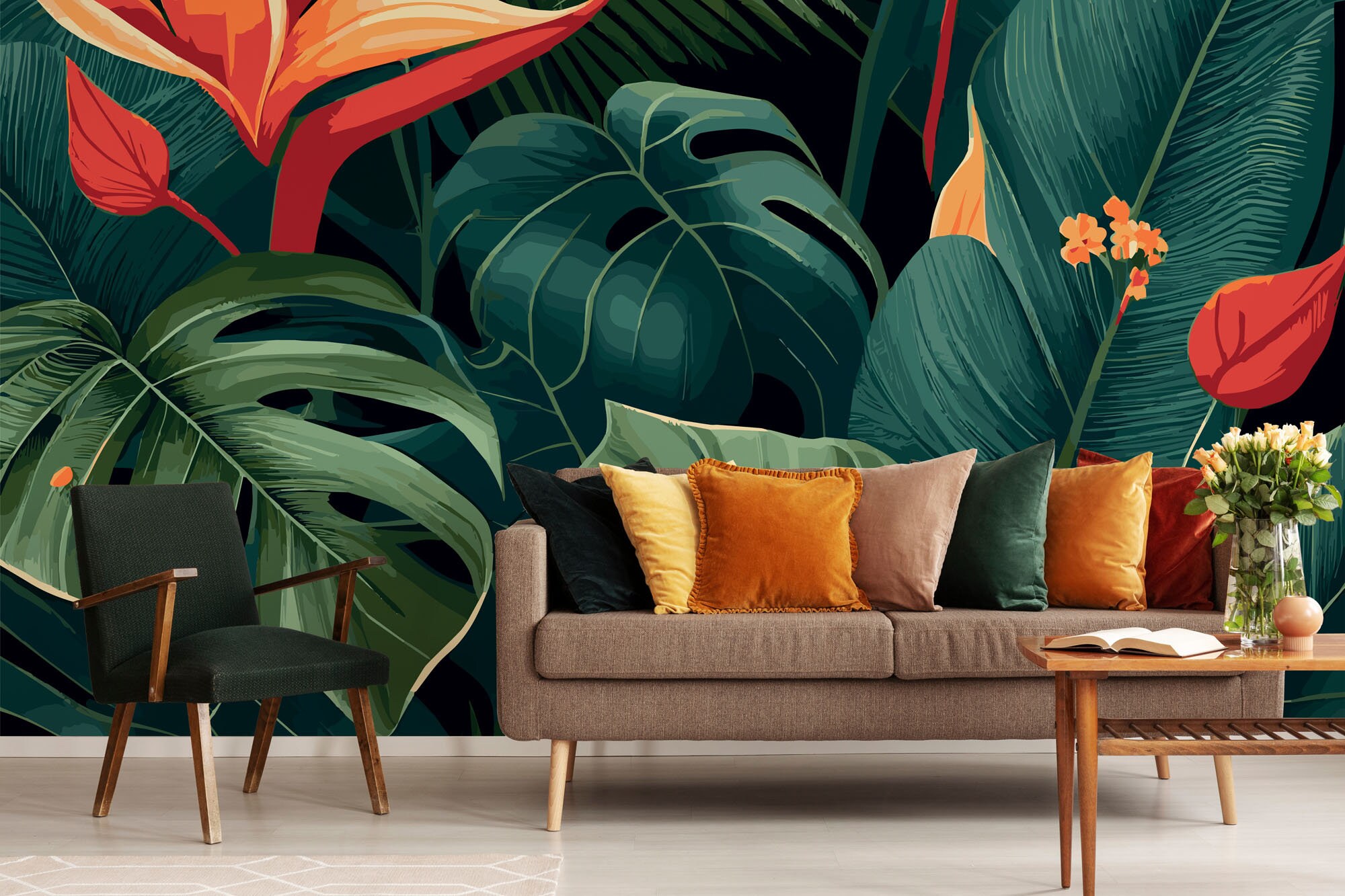 Green Tropical Wallpaper, Monstera Leaf | Wall Decor | Home Renovation ...