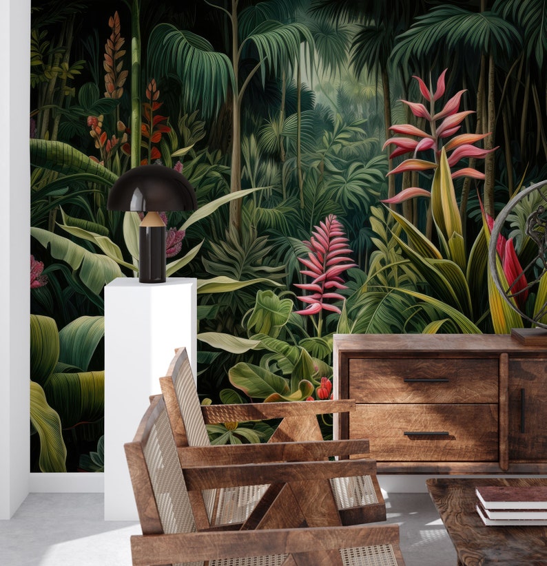 Tropischer Wald Wandbild Wanddekoration Haus-Renovierung Wandkunst Schälen und kleben oder nicht selbstklebende Vinyltapete Bild 1