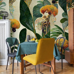 Exotische abstrakte vintage botanische Tapete | Wanddekoration | Haus-Renovierung | Wandkunst | Schälen und kleben oder nicht selbstklebende Vinyltapete