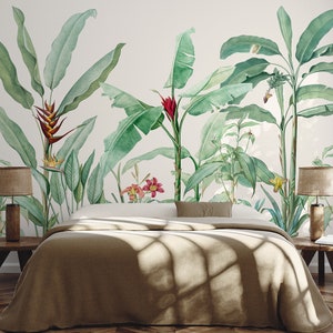 Bananenstauden tropische Tapete | Botanische Wanddekoration | Haus-Renovierung | Wandkunst | Schälen und kleben oder nicht selbstklebende Vinyltapete