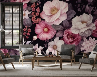 Dark floral garden wall mural | Wall Decor | Home Renovation | Wall Art | Peel and Stick Or Non Self-Adhesive Vinyl Wallpaper