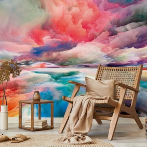Aquarell Tapete |Wanddeko | Haus-Renovierung | Wandkunst | Schälen und kleben oder nicht selbstklebende Vinyltapete