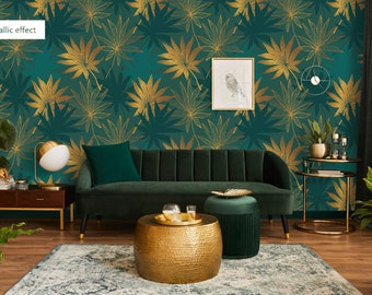 Abstraktes Palmenblatt Tapete | Wanddekoration | Haus-Renovierung | Wandkunst | Schälen und kleben oder nicht selbstklebende Vinyltapete