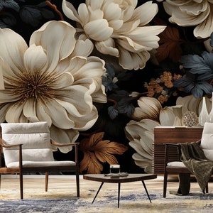 Floral wallpaper, wall mural | Wall Decor | Home Renovation | Wall Art | Peel and Stick Or Non Self-Adhesive Vinyl Wallpaper