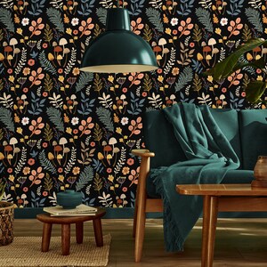 Dark Floral Elegant Wallpaper, Flower and Plant Wall Decor | Home ...