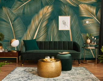 Tropische Tapete, Palmenblatt Wandbild | Wanddekoration | Haus-Renovierung | Wandkunst | Schälen und kleben oder nicht selbstklebende Vinyltapete