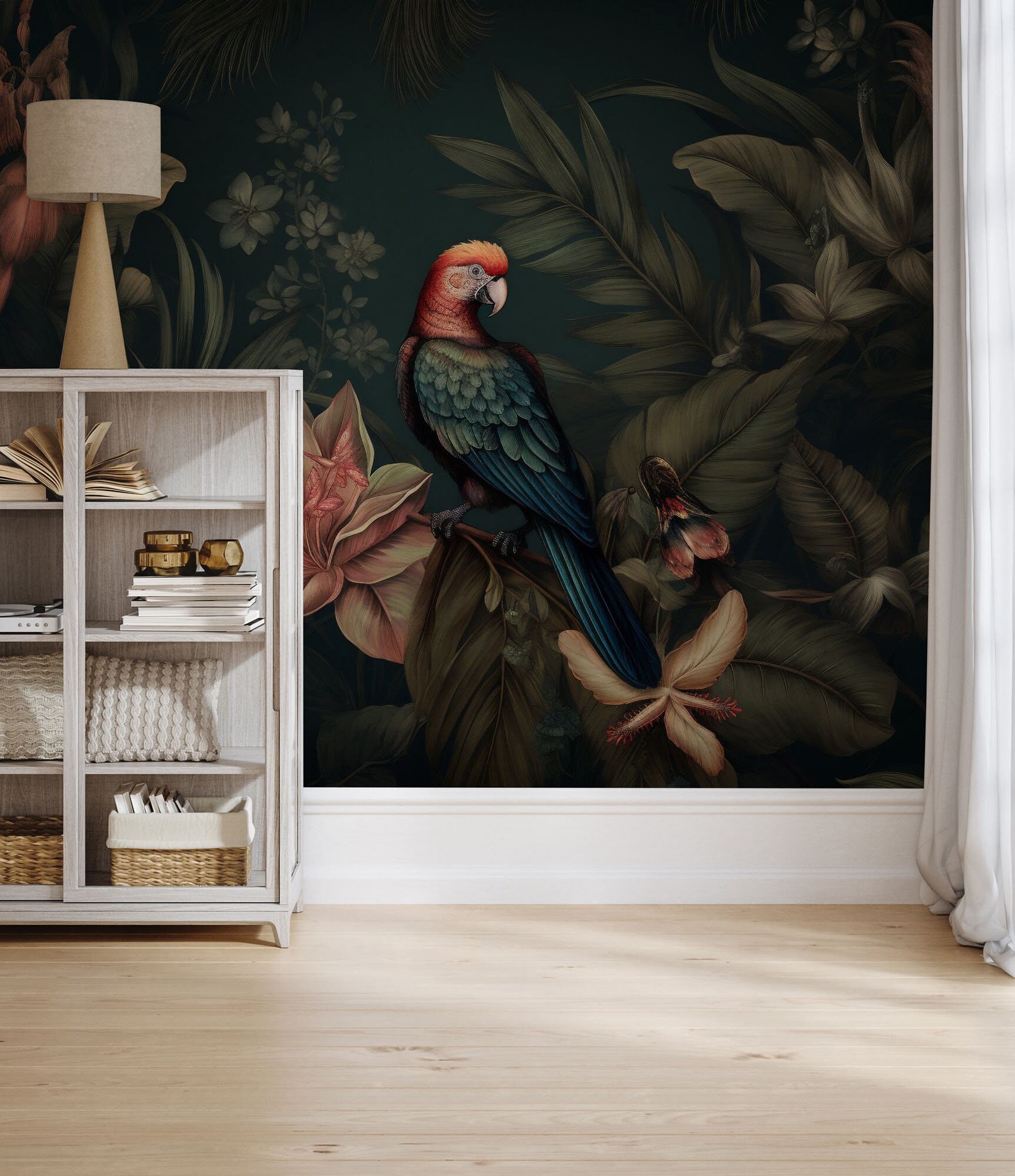 Bird Wallpaper, Dark Leaf Art | Wall Decor | Home Renovation | Wall Art |  Peel and Stick or Non Self-adhesive Vinyl Wallpaper - Etsy, image size:1725x2000