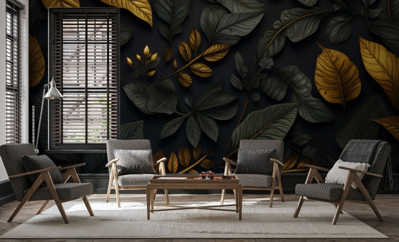 Tropische Blatt Tapete, dunkler Hintergrund Wanddekoration Haus-Renovierung Wandkunst Schälen und kleben oder nicht selbstklebende Vinyltapete Bild 4