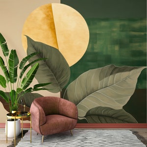 Abstract leaves wall mural Wall Decor Home Renovation Wall Art Peel and Stick Or Non Self-Adhesive Vinyl Wallpaper image 1