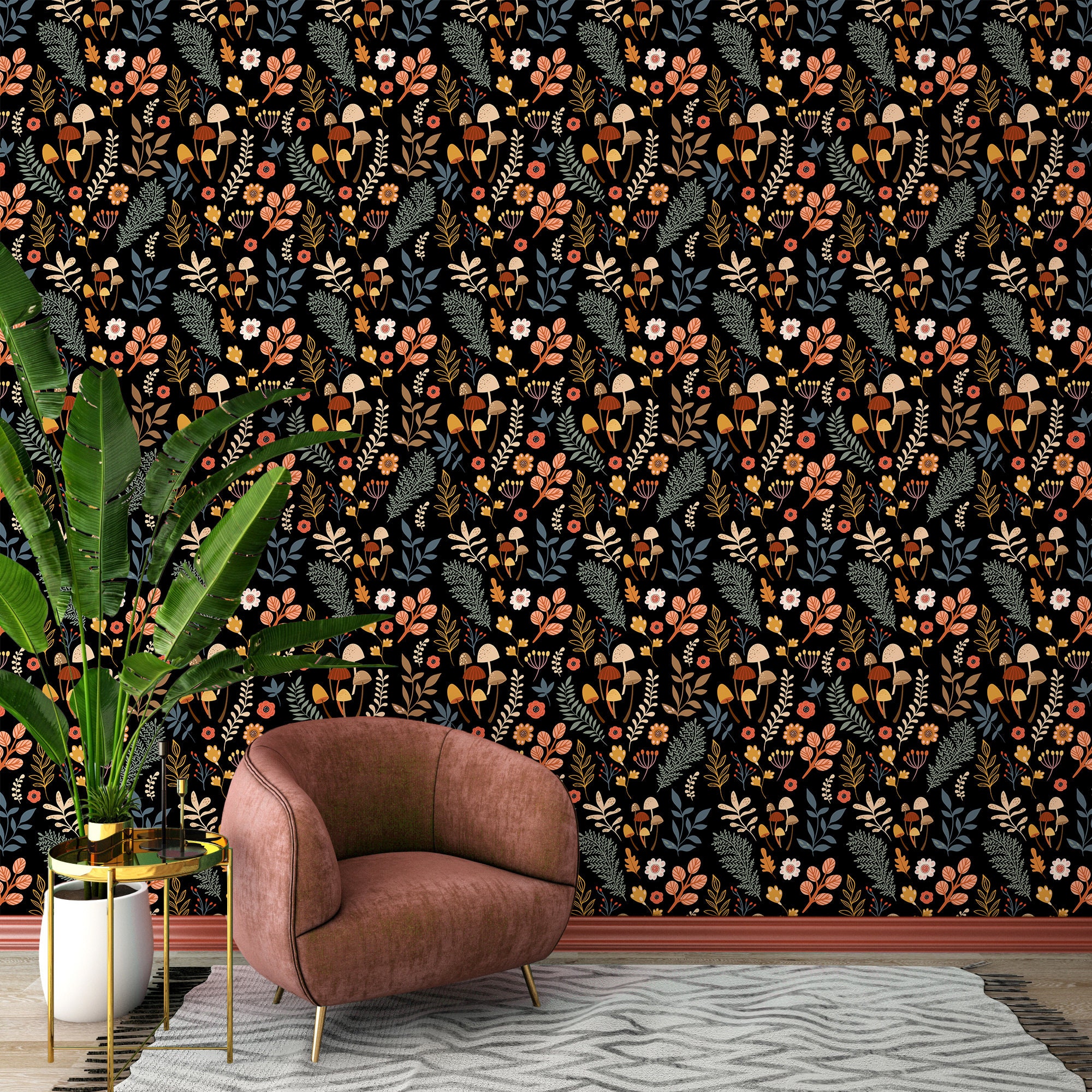 Dark Floral Elegant Wallpaper, Flower and Plant Wall Decor | Home ...