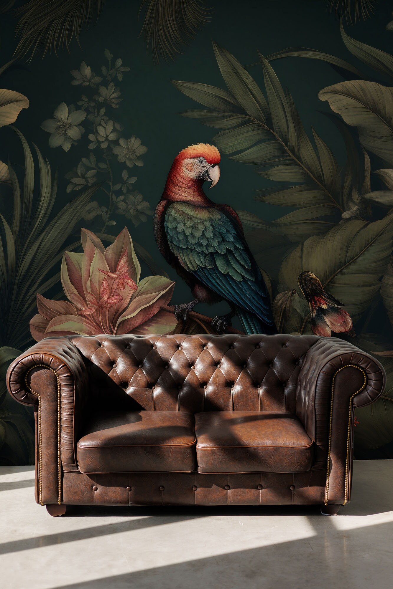 Bird Wallpaper, Dark Leaf Art | Wall Decor | Home Renovation | Wall Art |  Peel and Stick or Non Self-adhesive Vinyl Wallpaper - Etsy, image size:1333x2000