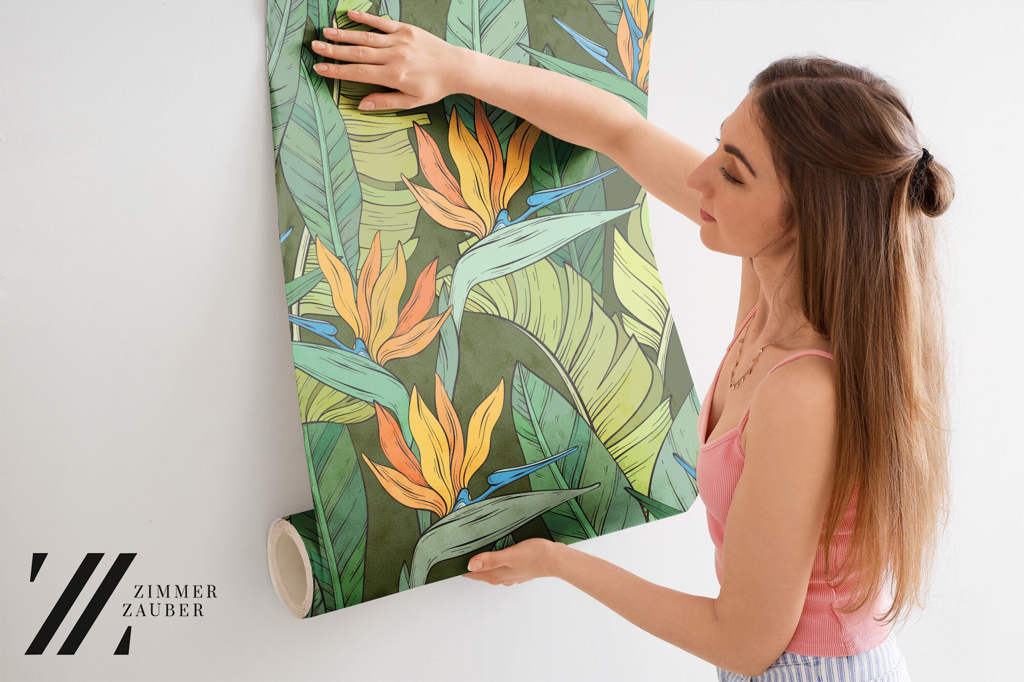 Tropical Wallpaper With Bird of Paradise Flower | Floral Wall Decor ...