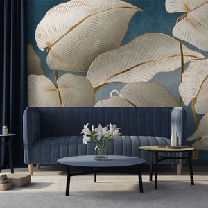 Tropical leaf art wallpaper | Wall Decor | Home Renovation | Wall Art | Peel and Stick Or Non Self-Adhesive Vinyl Wallpaper
