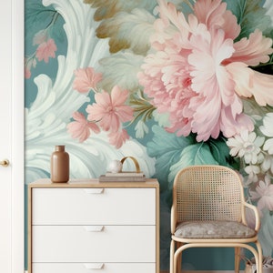 Vintage Blumen Tapete, pastell floral Wanddekoration Haus-Renovierung Wandkunst Schälen und kleben oder nicht selbstklebende Vinyltapete Bild 6