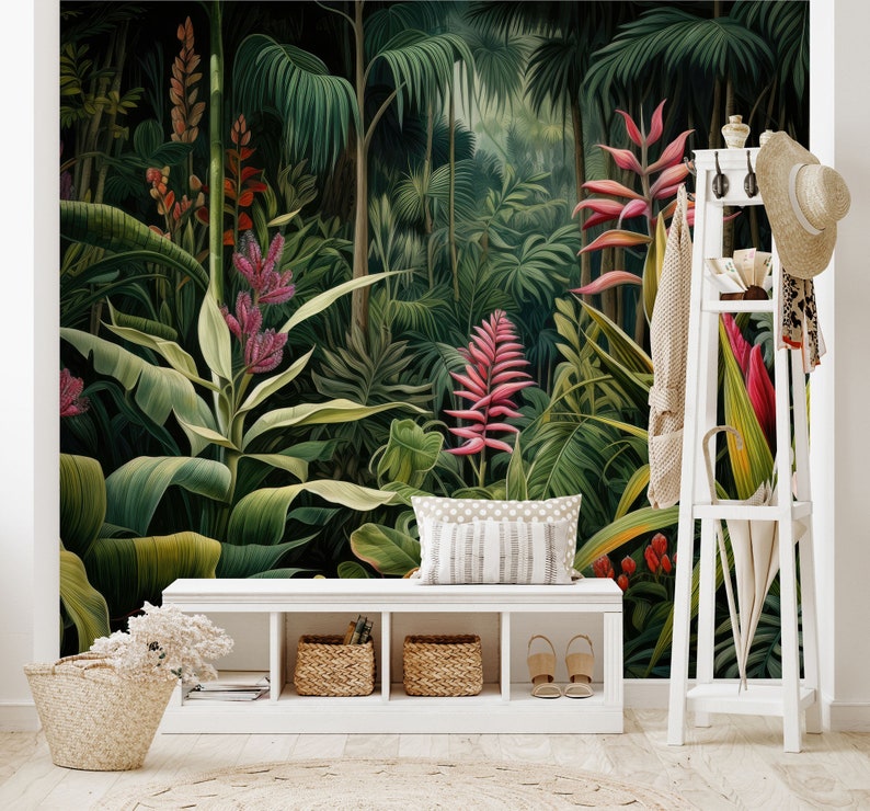 Tropischer Wald Wandbild Wanddekoration Haus-Renovierung Wandkunst Schälen und kleben oder nicht selbstklebende Vinyltapete Bild 5